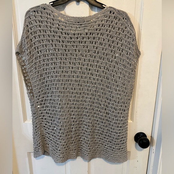 EILEEN FISHER Natural Oatmeal Beige Crochet Cap-Sleeve Sequin Sweater size med. - Picture 6 of 13